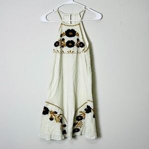 THML Tank‎ Midi Dress Women XS Cream Floral Embroidered Halter Dress Bohemian